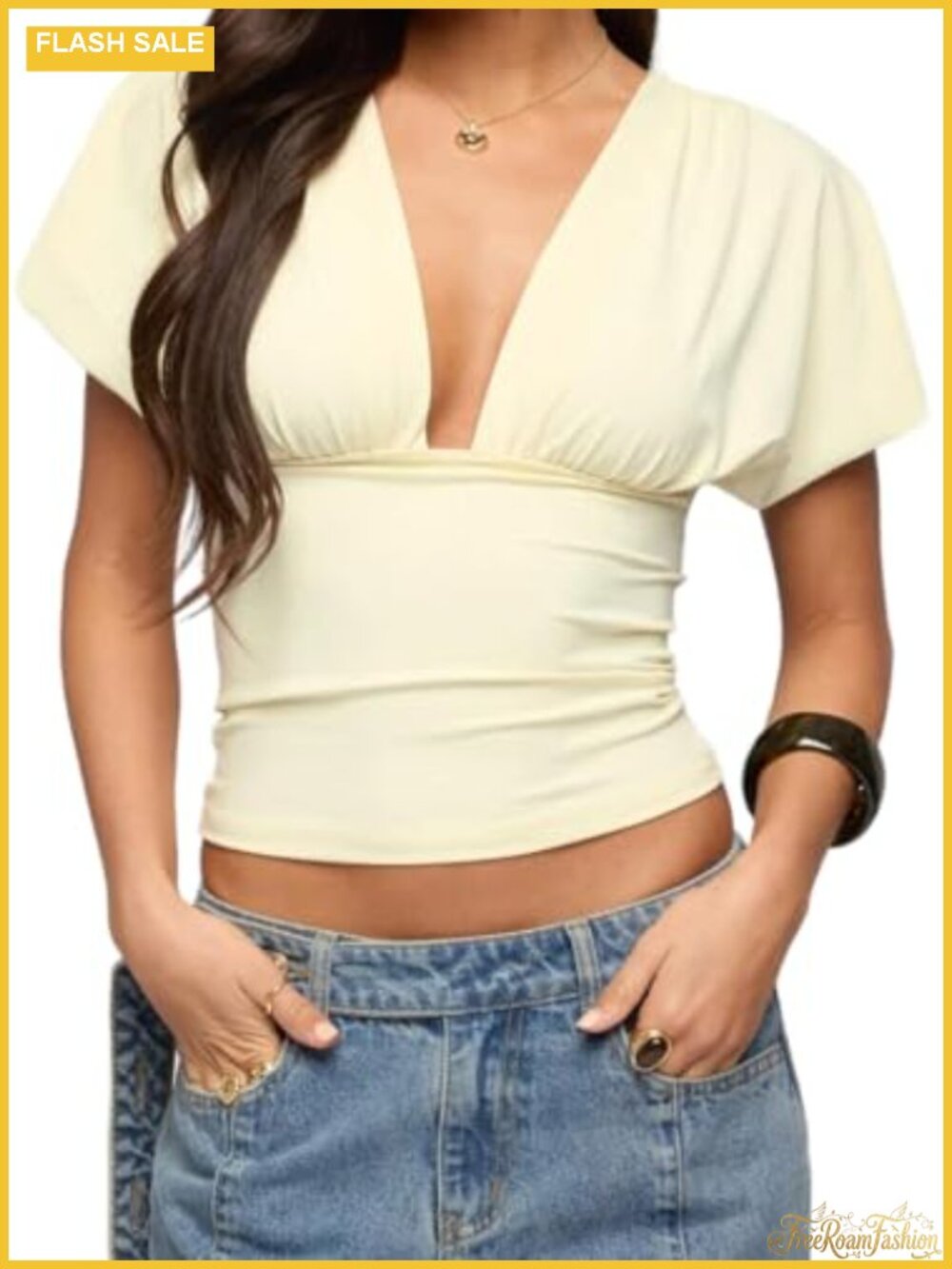 Y2K Plunge V Neck Wrap Top Flutter Cinched Waist Going Out Top